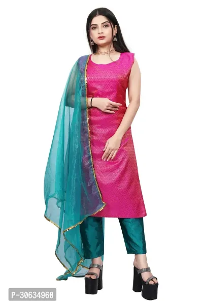 Elegant Pink Banarasi Silk Jacquard Weave Dress Material with Dupatta For Women-thumb0