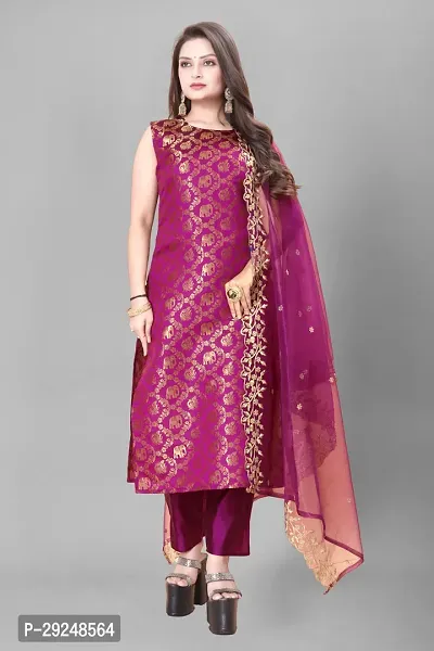 Elegant Banarasi Silk Jacquard Dress Material with Dupatta For Women-thumb0