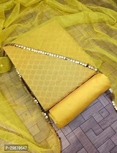 Elegant Yellow Banarasi Silk Jacquard Weave Dress Material with Dupatta For Women-thumb0