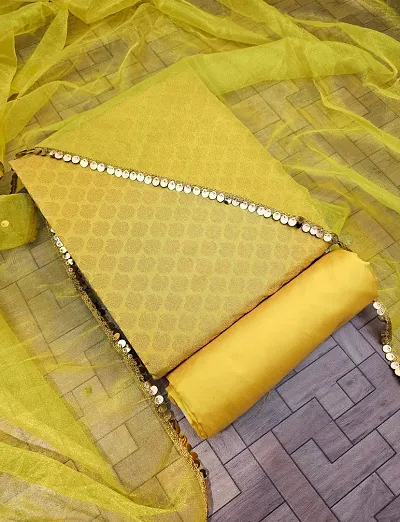 Elegant Banarasi Silk Jacquard Weave Dress Material with Dupatta For Women