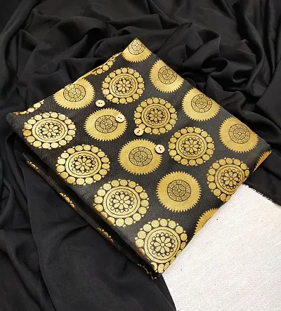 Gold Printed Banarasi Silk Dress Material Without Dupatta