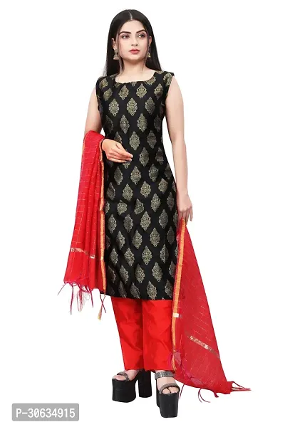 Elegant Black Banarasi Silk Jacquard Weave Dress Material with Dupatta For Women-thumb0