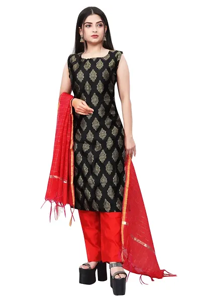 Stylish Fancy Jacquard Unstitched Dress Material Top With Bottom And Dupatta Set For Women