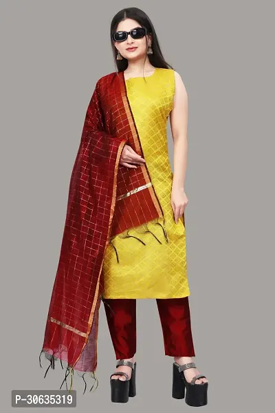 Elegant Yellow Banarasi Silk Jacquard Weave Dress Material with Dupatta For Women-thumb0