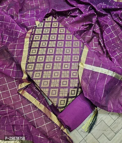 Elegant Purple Banarasi Silk Jacquard Weave Dress Material with Dupatta For Women