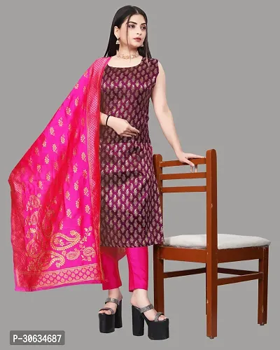 Elegant Purple Banarasi Silk Jacquard Weave Dress Material with Dupatta For Women-thumb0