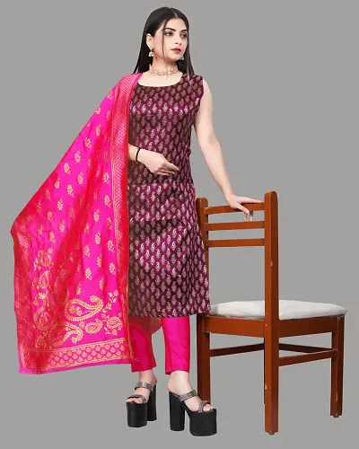 Stylish Fancy Jacquard Unstitched Dress Material Top With Bottom And Dupatta Set For Women