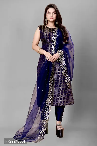 Elegant Banarasi Silk Jacquard Dress Material with Dupatta For Women