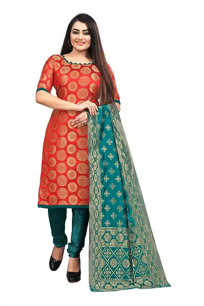 Trendy Womens Banarasi Silk Jacquard Weave Dress Material with Dupatta