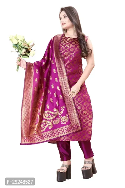 Elegant Banarasi Silk Jacquard Dress Material with Dupatta For Women-thumb0