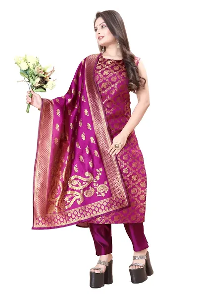 Elegant Banarasi Silk Jacquard Weave Dress Material with Dupatta For Women