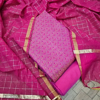 Elegant Pink Banarasi Silk Jacquard Weave Dress Material with Dupatta For Women-thumb0