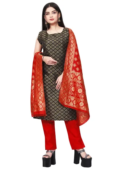 Stylish Fancy Jacquard Unstitched Dress Material Top With Bottom And Dupatta Set For Women