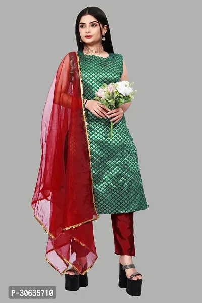 Elegant Green Banarasi Silk Jacquard Weave Dress Material with Dupatta For Women