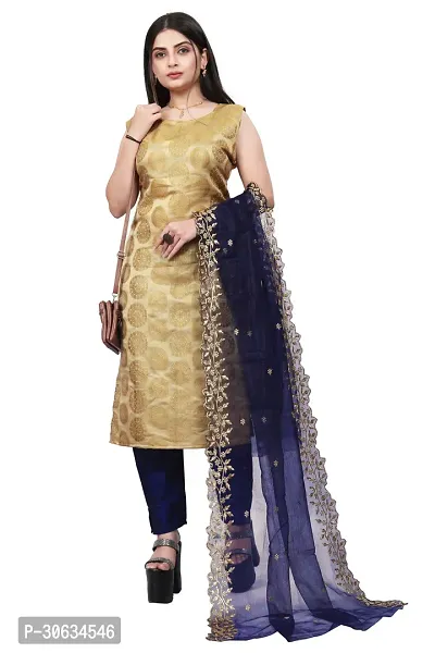 Elegant Beige Banarasi Silk Jacquard Weave Dress Material with Dupatta For Women-thumb0