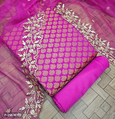 Elegant Pink Banarasi Silk Jacquard Weave Dress Material with Dupatta For Women