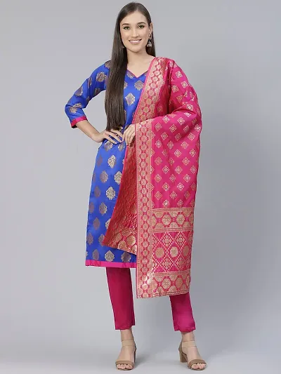 Trendy Womens Banarasi Silk Jacquard Weave Dress Material with Dupatta