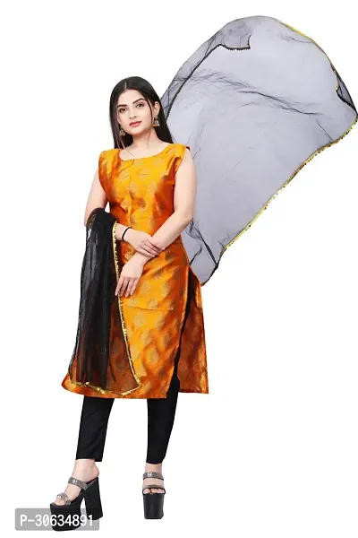 Elegant Orange Banarasi Silk Jacquard Weave Dress Material with Dupatta For Women