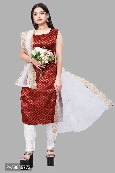 Elegant Maroon Banarasi Silk Jacquard Weave Dress Material with Dupatta For Women