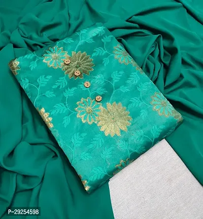 Elegant Green Banarasi Silk Jacquard Suit Dress Material without Dupatta For Women-thumb0