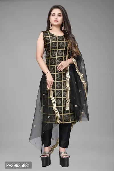 Elegant Black Banarasi Silk Jacquard Weave Dress Material with Dupatta For Women-thumb0