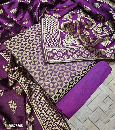 Elegant Purple Banarasi Silk Jacquard Weave Dress Material with Dupatta For Women