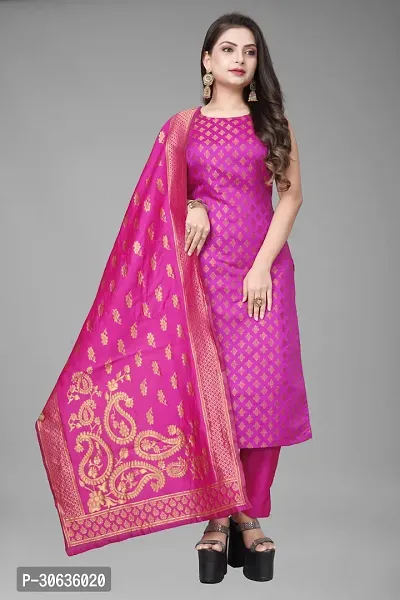 Elegant Pink Banarasi Silk Jacquard Weave Dress Material with Dupatta For Women