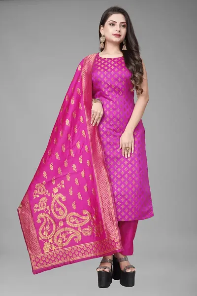 Elegant Jacquard Jacquard Weave Dress Material With Dupatta For Women