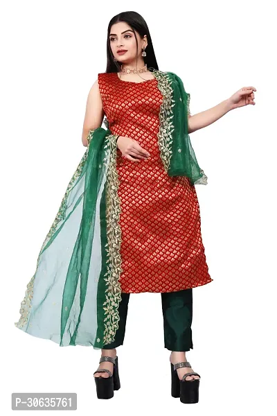 Elegant Red Banarasi Silk Jacquard Weave Dress Material with Dupatta For Women-thumb0