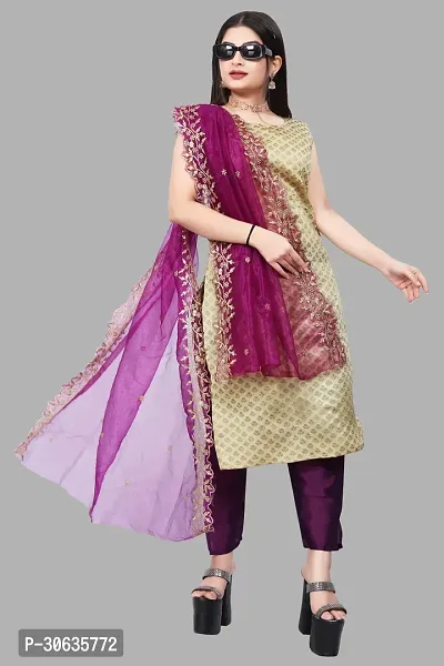 Elegant Beige Banarasi Silk Jacquard Weave Dress Material with Dupatta For Women