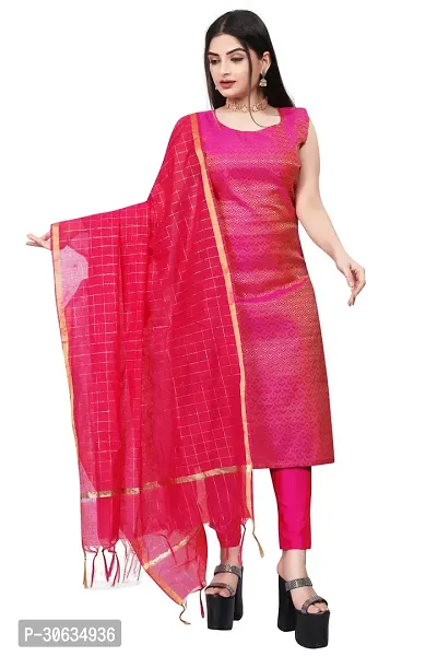 Elegant Pink Banarasi Silk Jacquard Weave Dress Material with Dupatta For Women