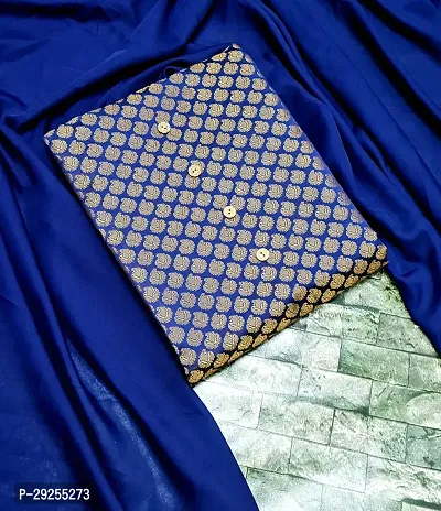 Elegant Navy Blue Banarasi Silk Jacquard Suit Dress Material without Dupatta For Women