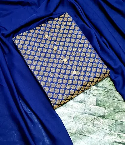 Trendy Banarasi Silk Jacquard Unstitched Dress Material without Dupatta