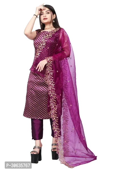 Elegant Purple Banarasi Silk Jacquard Weave Dress Material with Dupatta For Women