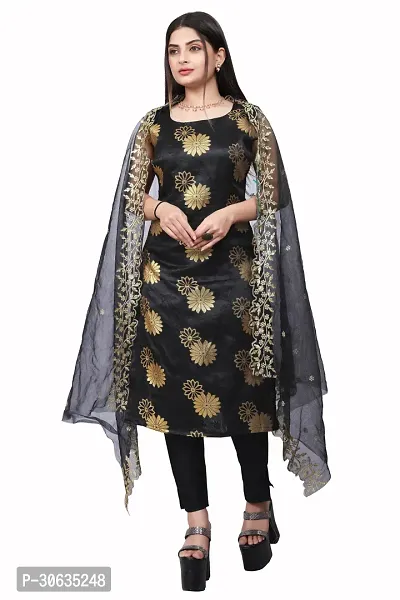 Elegant Black Banarasi Silk Jacquard Weave Dress Material with Dupatta For Women-thumb0