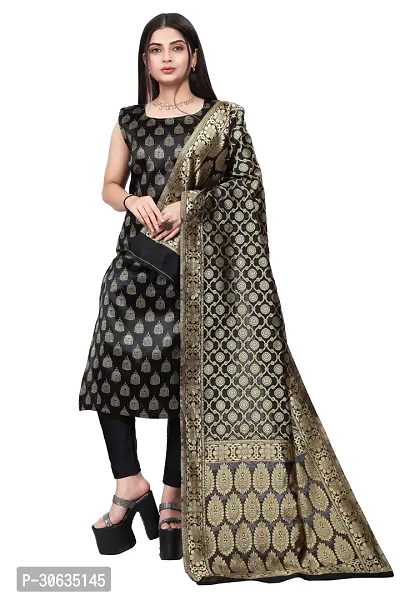 Elegant Black Banarasi Silk Jacquard Weave Dress Material with Dupatta For Women