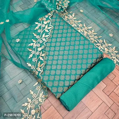 Elegant Teal Banarasi Silk Jacquard Weave Dress Material with Dupatta For Women-thumb0