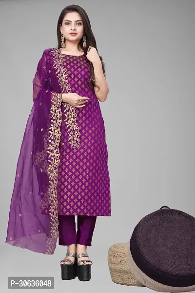 Elegant Purple Banarasi Silk Jacquard Weave Dress Material with Dupatta For Women