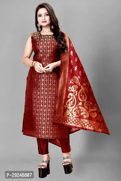 Elegant Banarasi Silk Jacquard Dress Material with Dupatta For Women