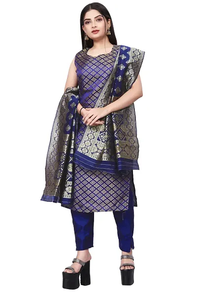 Stylish Fancy Jacquard Unstitched Dress Material Top With Bottom And Dupatta Set For Women