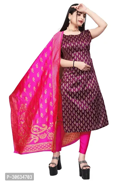 Elegant Purple Banarasi Silk Jacquard Weave Dress Material with Dupatta For Women-thumb0