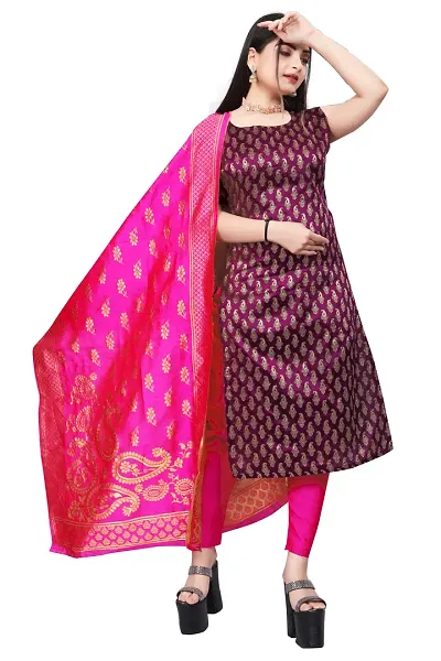 Stylish Fancy Jacquard Unstitched Dress Material Top With Bottom And Dupatta Set For Women