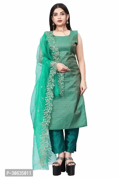 Elegant Green Banarasi Silk Jacquard Weave Dress Material with Dupatta For Women