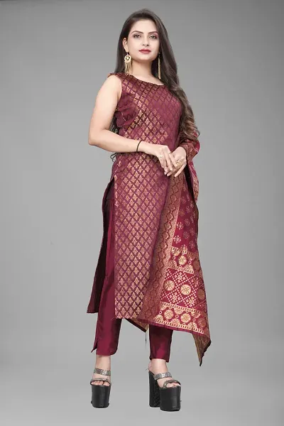 Elegant Jacquard Jacquard Weave Dress Material With Dupatta For Women