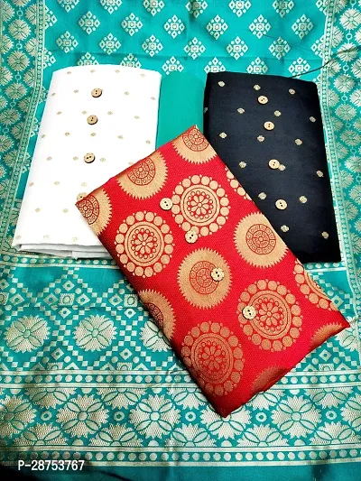 Elegant Multicoloured Banarasi Silk Jacquard Weave 3 Kurta 1 Bottom 1 Dupatta Dress Material For Women-thumb0