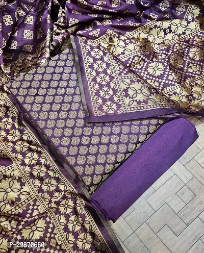 Elegant Purple Banarasi Silk Jacquard Weave Dress Material with Dupatta For Women