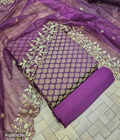 Elegant Purple Banarasi Silk Jacquard Weave Dress Material with Dupatta For Women