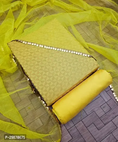 Elegant Yellow Banarasi Silk Jacquard Weave Dress Material with Dupatta For Women