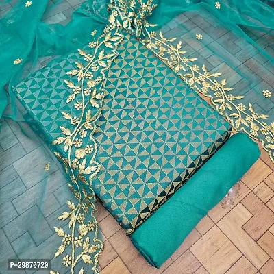 Elegant Teal Banarasi Silk Jacquard Weave Dress Material with Dupatta For Women