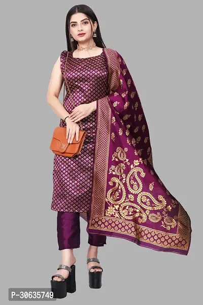 Elegant Purple Banarasi Silk Jacquard Weave Dress Material with Dupatta For Women